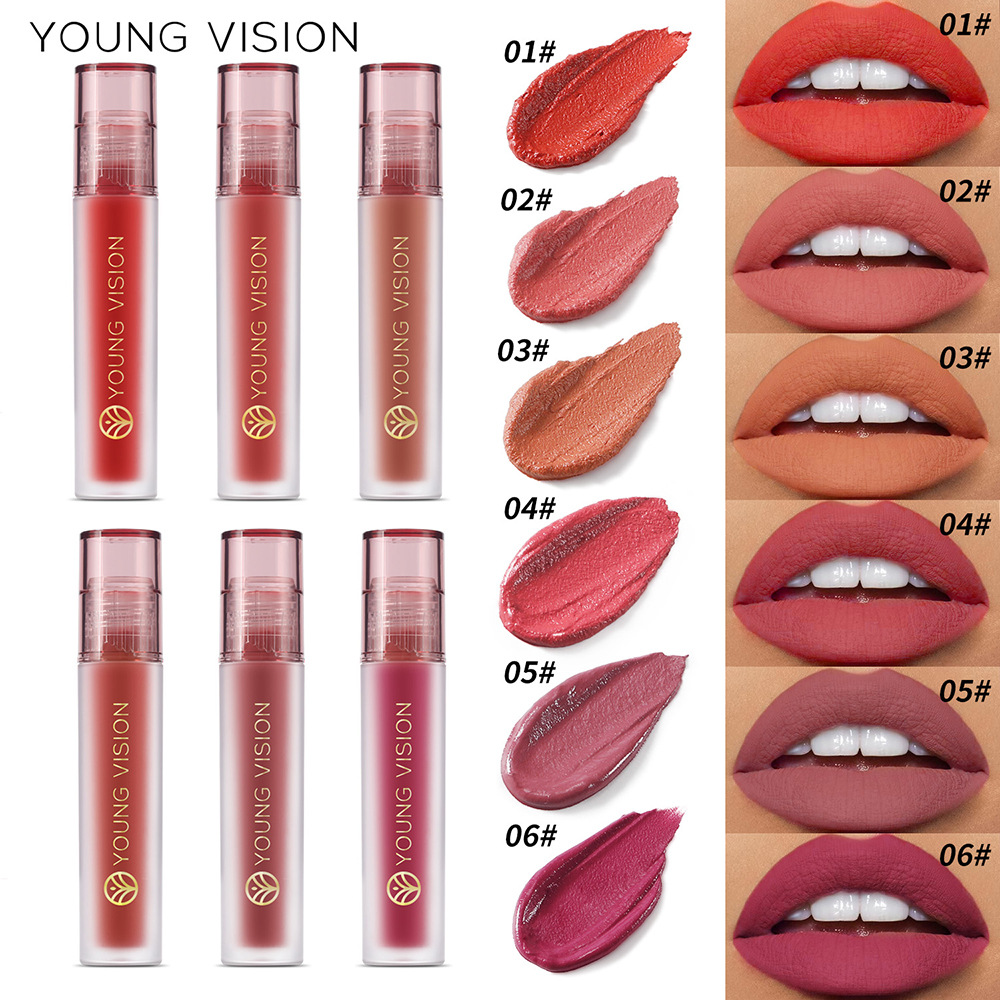 YOUNG VISION Matte lip gloss, velvet, non-stick, 6 colors available, liquid lipstick lip gloss full figure