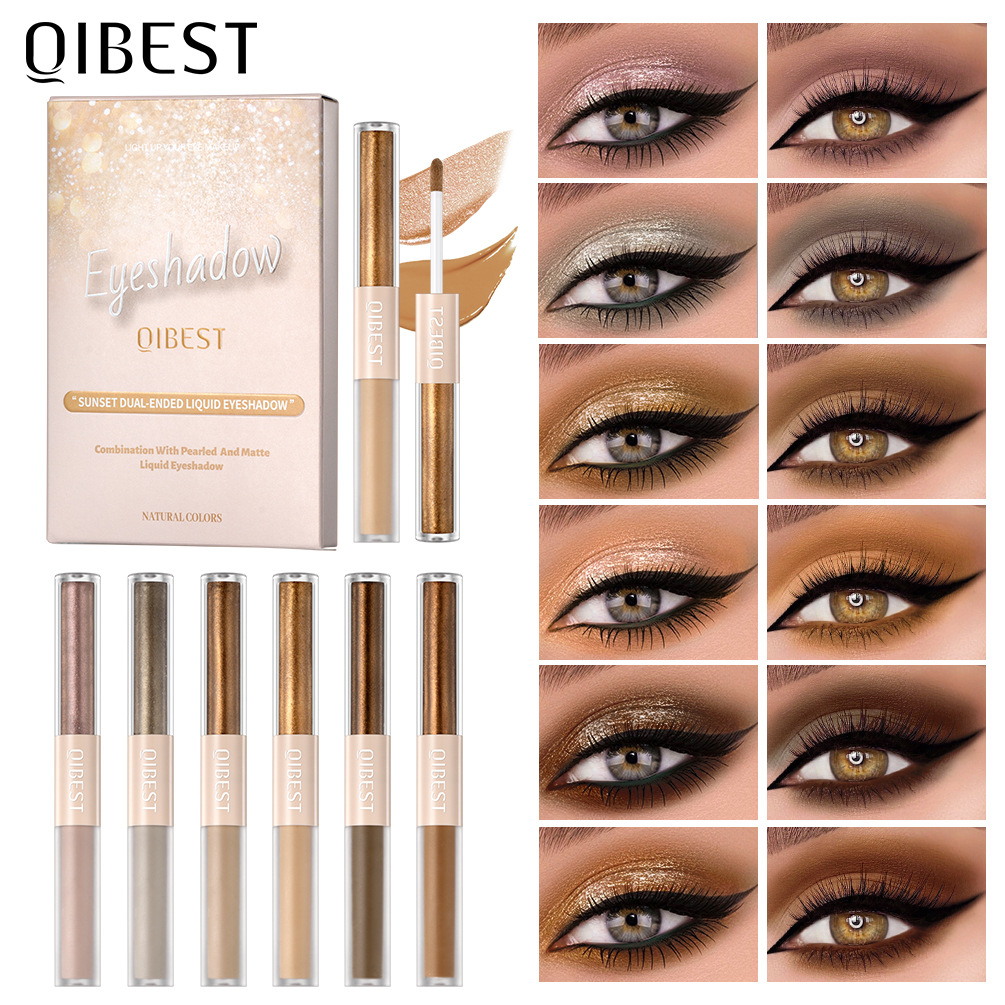 QIBEST Double-Head Liquid Eyeshadow Pearl Matte Fine Glitter Natural Brightening High-gloss Eyeshadow Liquid Makeup Set details Picture