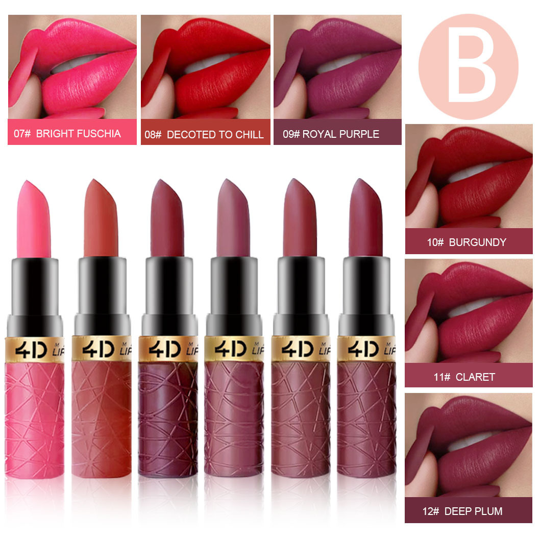 6-piece matte lipstick, cross-border lip makeup, Aunt Red, easy to apply, export lip gloss set, not easy to smudge Specification drawing