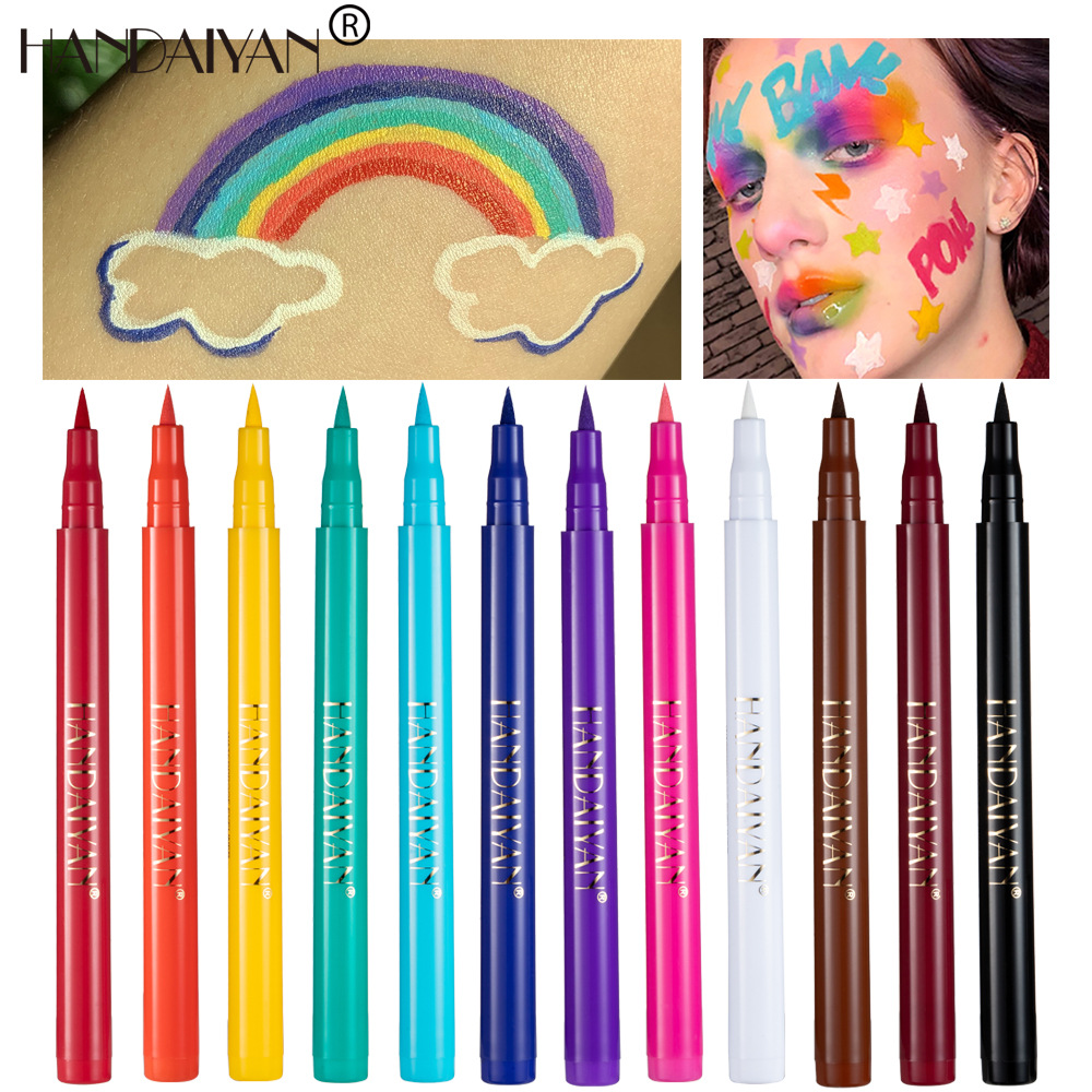 Eyeliner liquid pen cross-border makeup Rainbow color HandaiYANDIY 12-color waterproof eyeliner is not easy to smudge the eyeliner pen details Picture