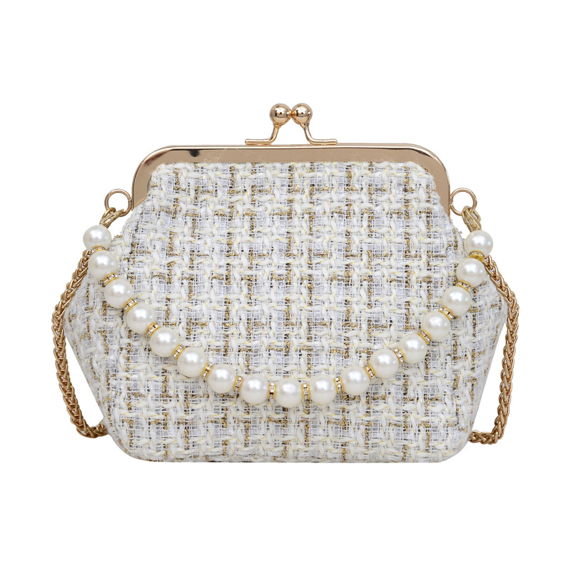 Cross-border texture checkered small bag for women's autumn 2024 new trendy and fashionable knitted chain crossbody bag, shell bag Item Picture