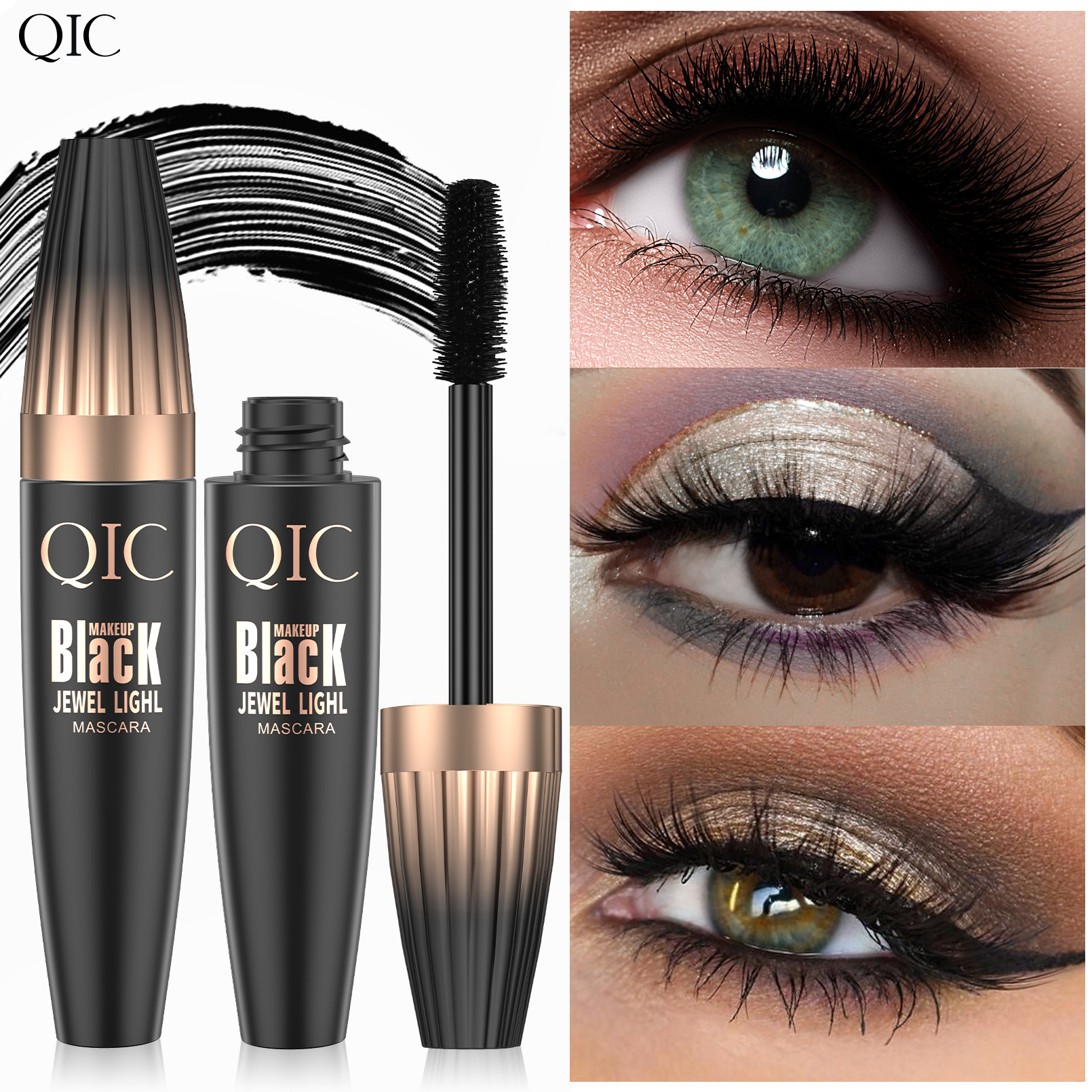 New cross-border supply QIC Plump 4D mascara base, slender, thick, curling, non-smudging, waterproof makeup full figure
