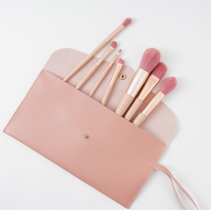 ins Super popular nude pink 7-piece makeup brush set, super soft brush, loose powder, eyeshadow brush, makeup bag bucket as base Specification drawing