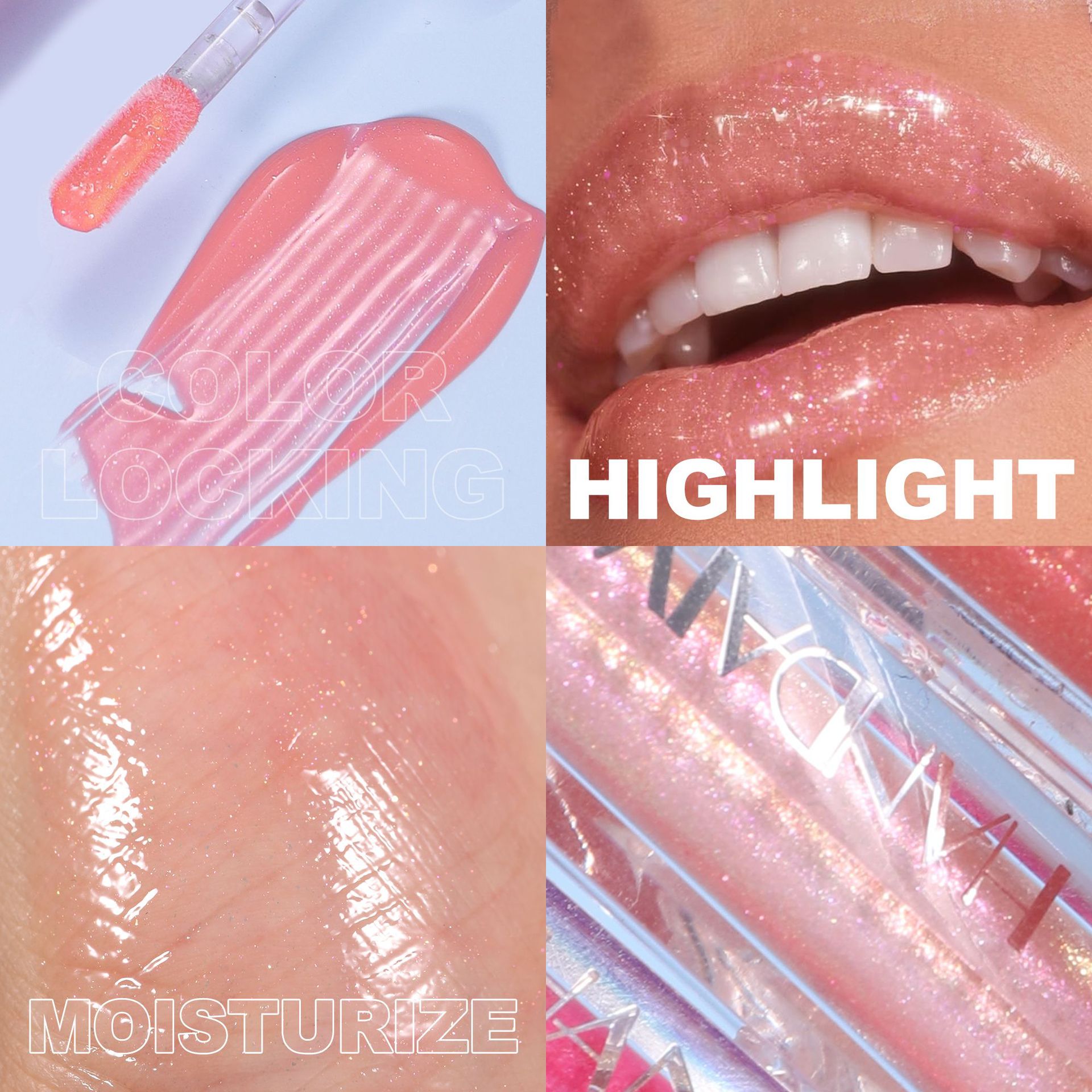 Cross-border Pearlescent Lip Gloss Moisturizing and Sparkling HandAIyan 6-color Lip gloss Transparent Moisturizing and easy-to-apply pearlescent Lip gloss Specification drawing