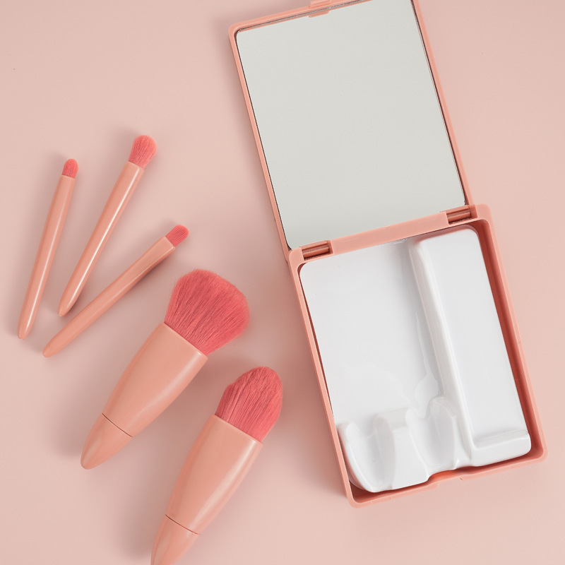 Portable makeup brush set: foundation brush, loose powder, eyeshadow brush, lip brush, complete set of soft bristles with makeup mirror box Specification drawing