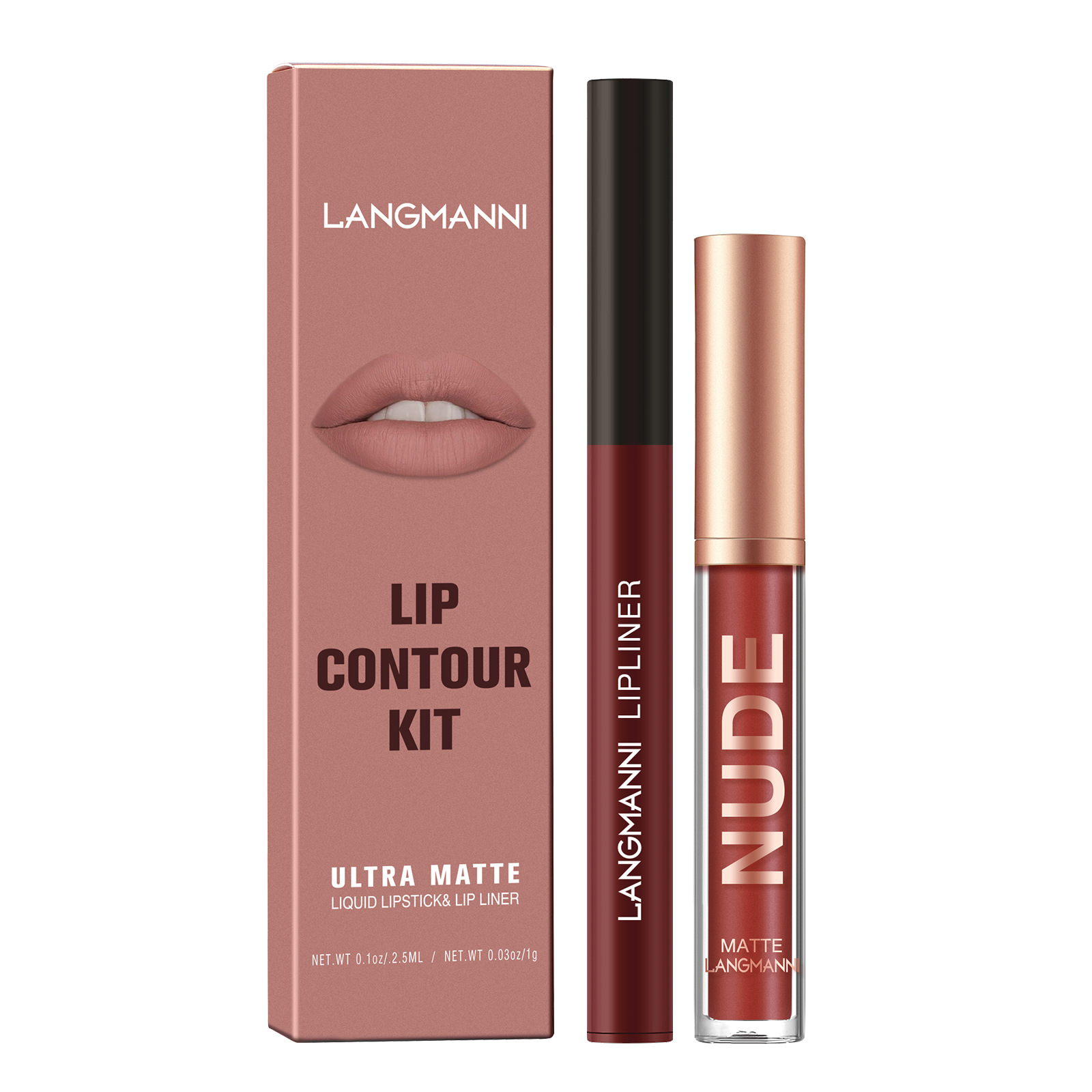 Langmanni Lip Gloss lip Liner Combination 2 sets non-stick cup matte lip gloss set cross-border makeup Item Picture