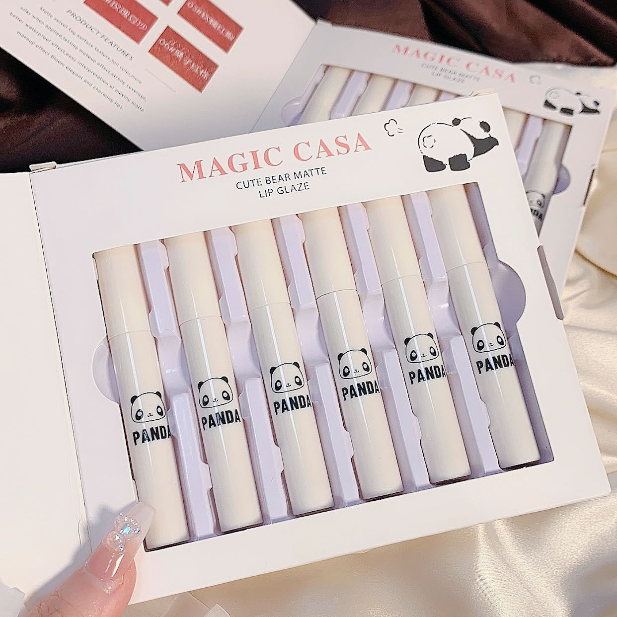 MAGIC CASA Cute Bear Lip Gloss Set Matte Velvet Matte Lipstick Gift Box Specification drawing