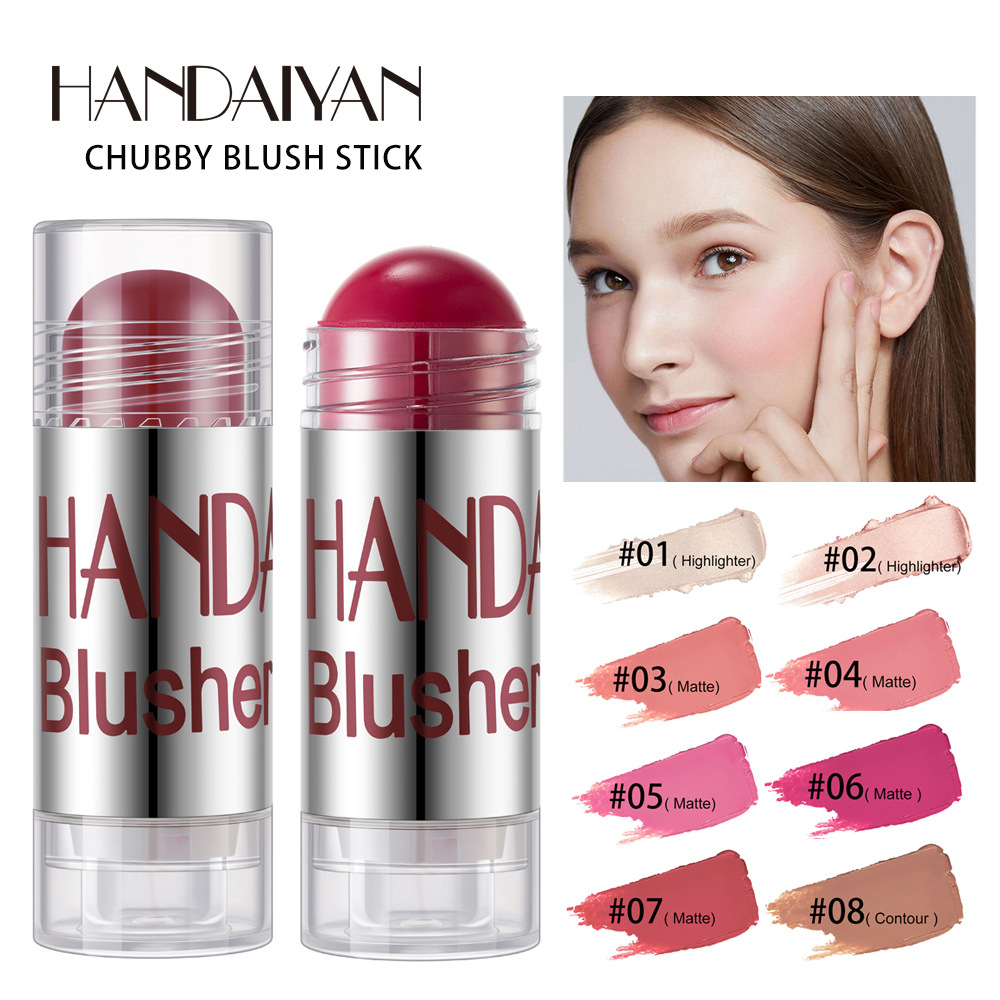 Cross-border Blush Stick HANDAIYAN Moisturizing Blush Solid Cream Blush 6-color chubby crayon Blush stick full figure
