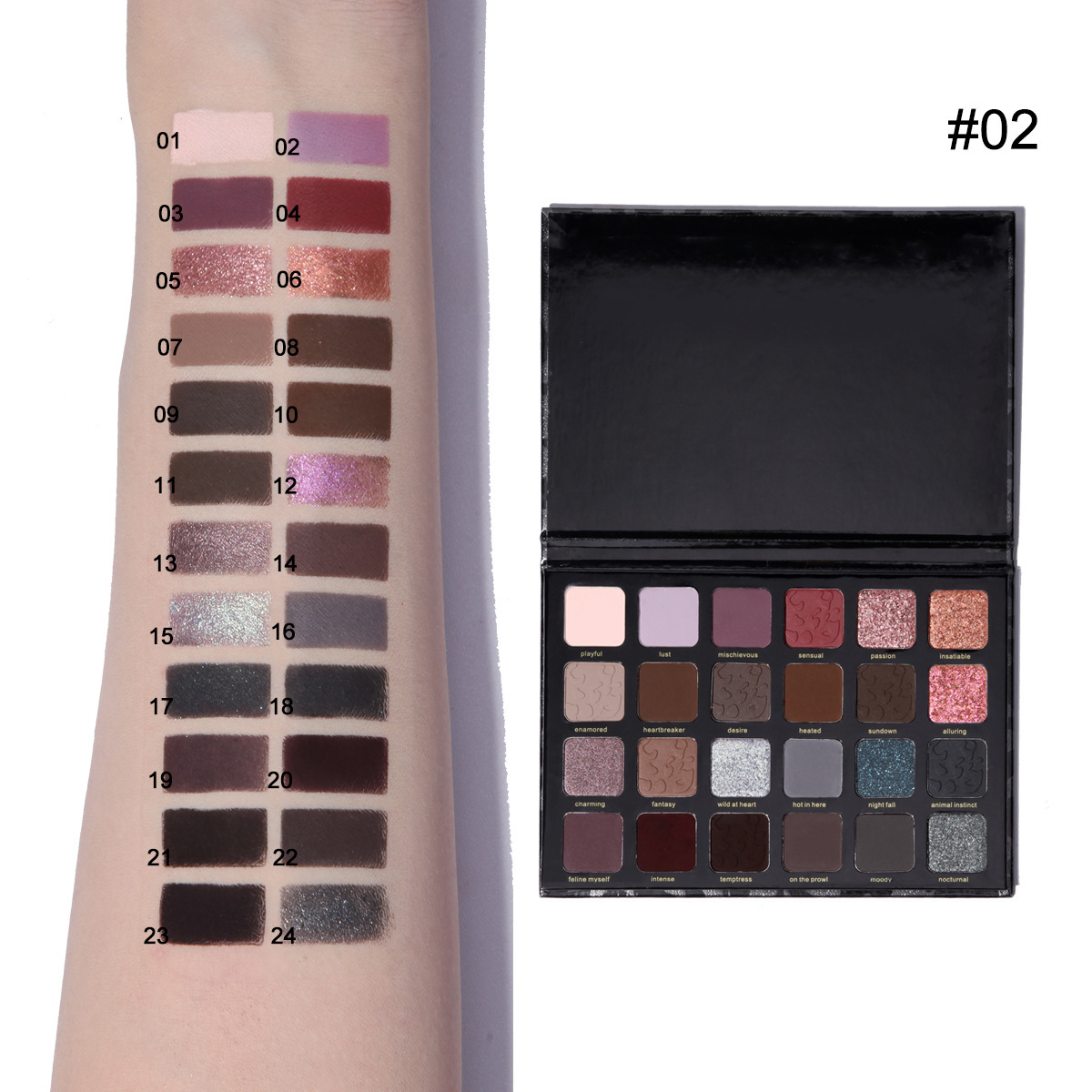 Cross-border bestseller MAFFICK 24-color leopard print eyeshadow palette, chameleon pearlescent matte makeup effect Specification drawing