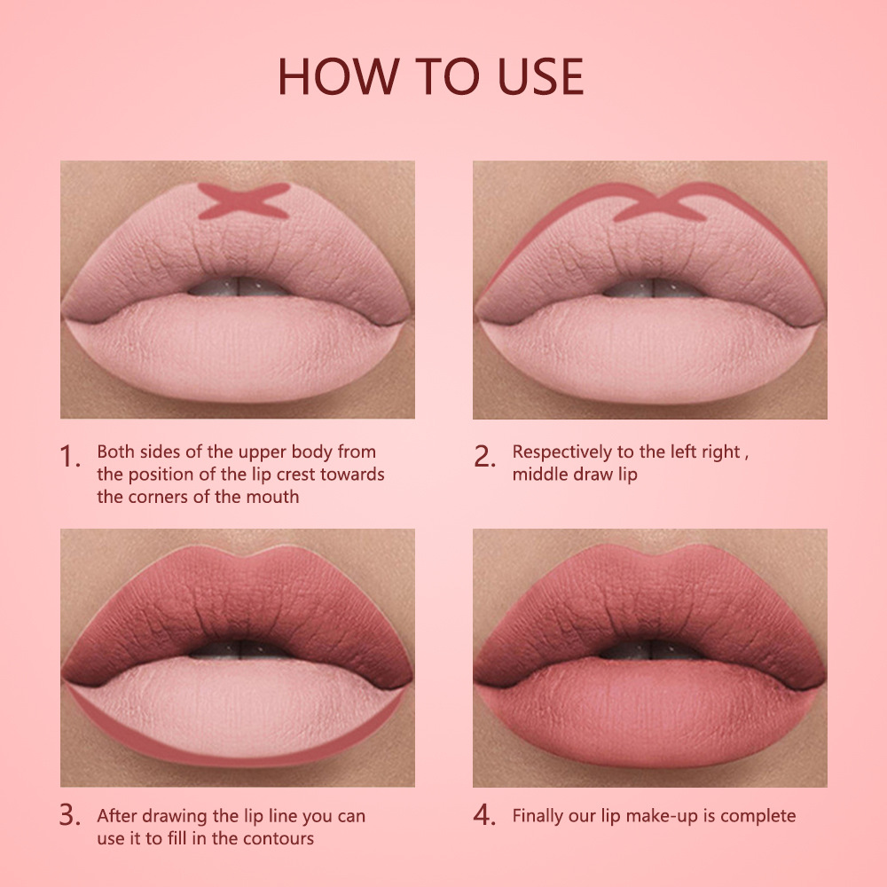 SHCOETY Cross-border matte Liquid Lip liner Pen, matte lip gloss, waterproof nude lip gloss, long-lasting color lipstick pen Specification drawing