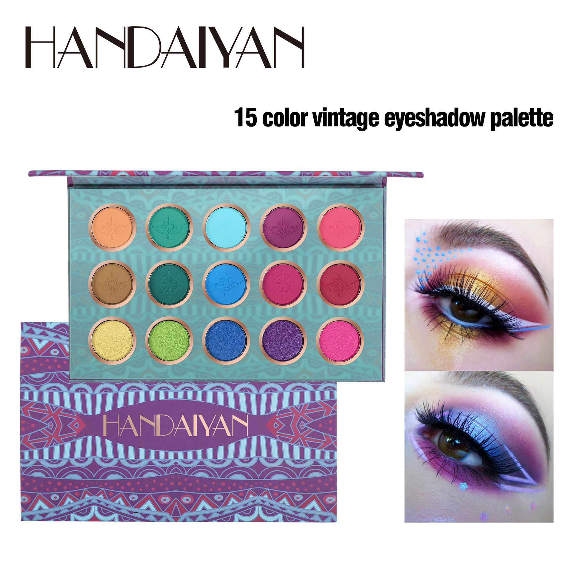 Cross-border eyeshadow palette 15 color band Mirror handaiyan Pearlescent Fine Shimmering matte Eyeshadow, European and American colored eyeshadow palette full figure