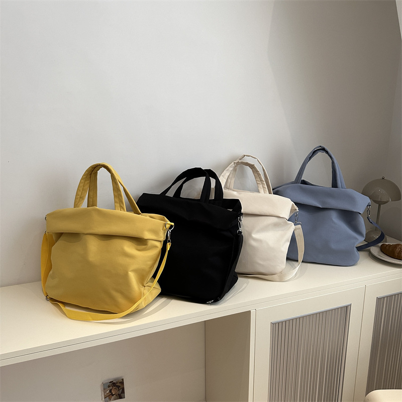 New casual nylon fashion solid color 2024 large-capacity solid color tote canvas crossbody single-shoulder hand-held Tote bag Application Scenario