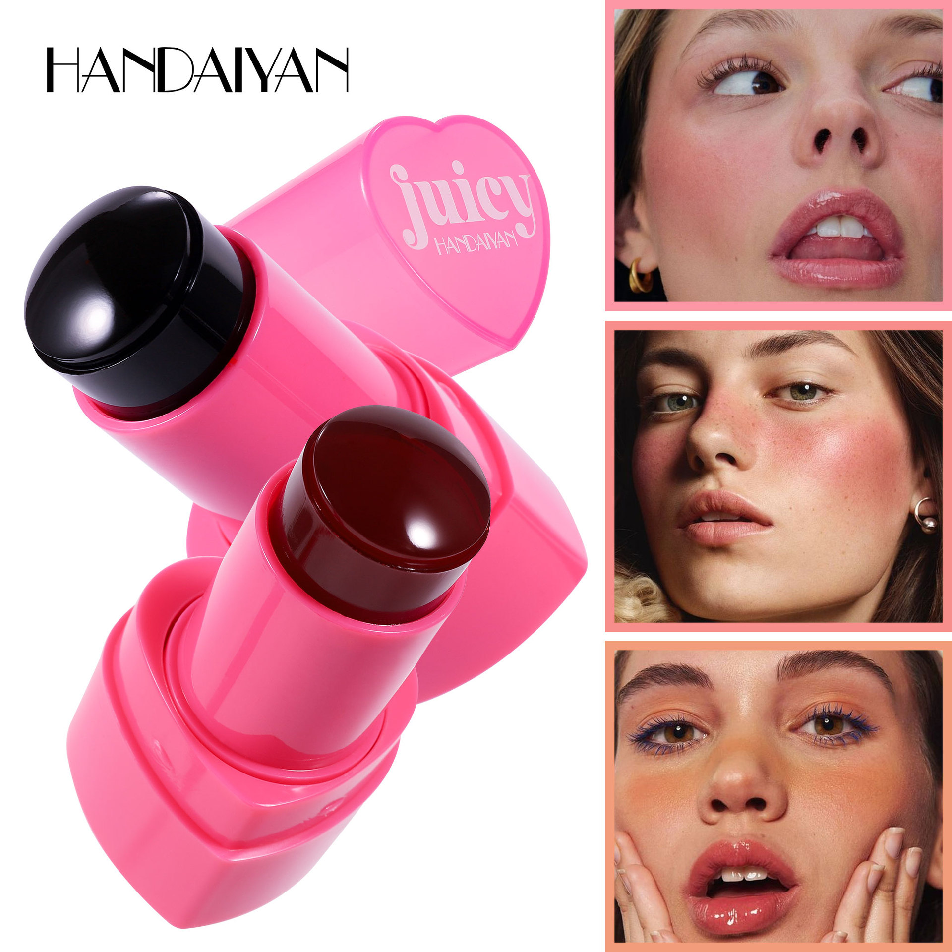 Cross-border Blush Stick: Moisturizing and long-lasting, jelly-like texture HANDAIYAN Matte 9-color heart-shaped Jelly Blush stick full figure