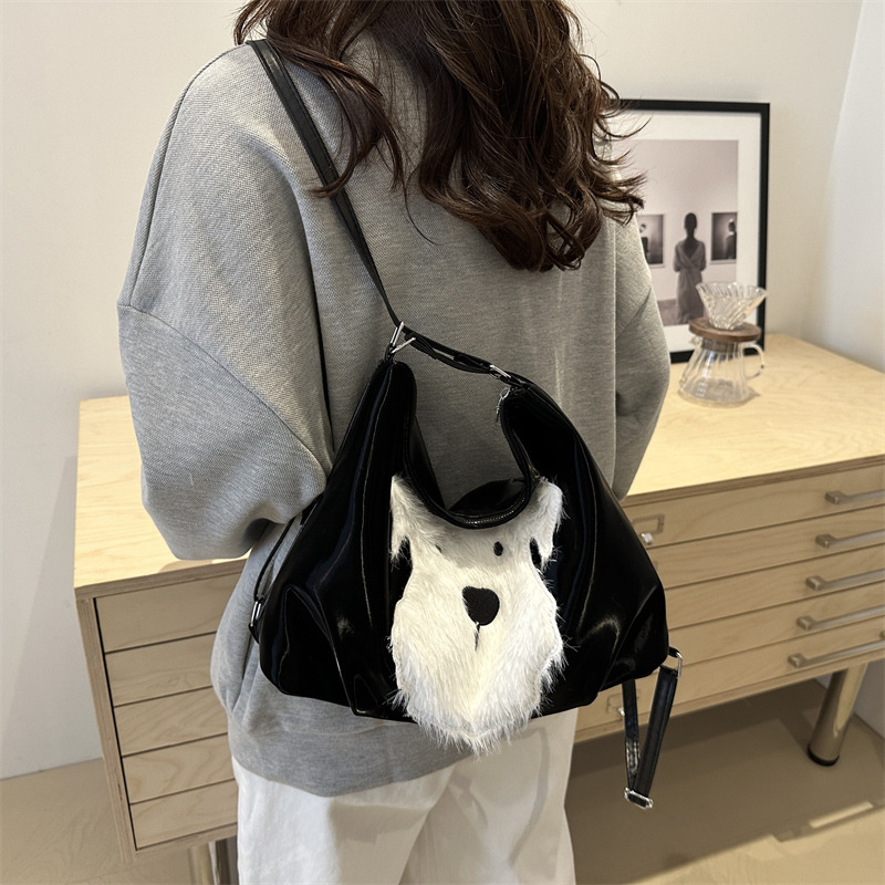 Cute little dog tote bag, women's bag, fashionable new school style backpack, large-capacity commuting single-shoulder bag details Picture