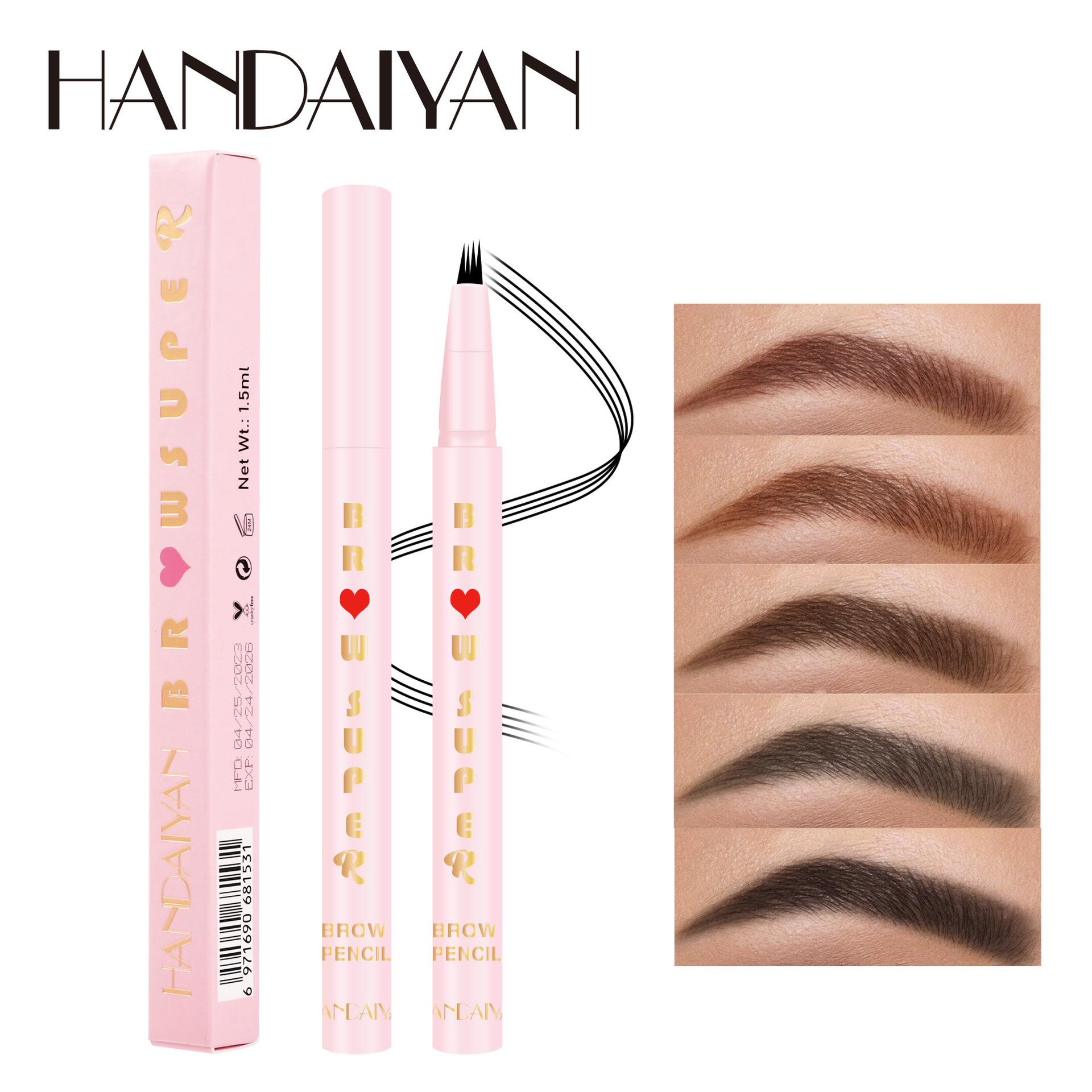 The new cross-border four-fork liquid eyebrow pencil from Han Daiyan is waterproof, sweat-proof, long-lasting and does not fade. It is a natural four-fork eyebrow pencil Item Picture
