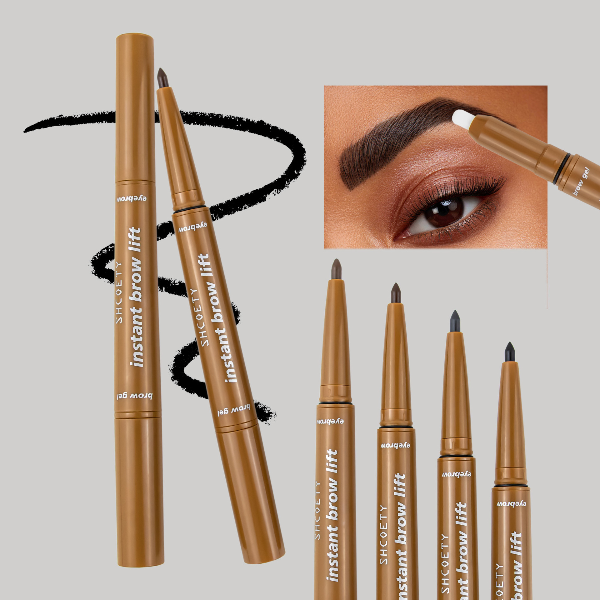 SHCOETY dual-head eyebrow pencil with eyebrow glue, automatic rotation, waterproof, non-fading, natural and long-lasting eyebrow dye, 4-color cross-border details Picture