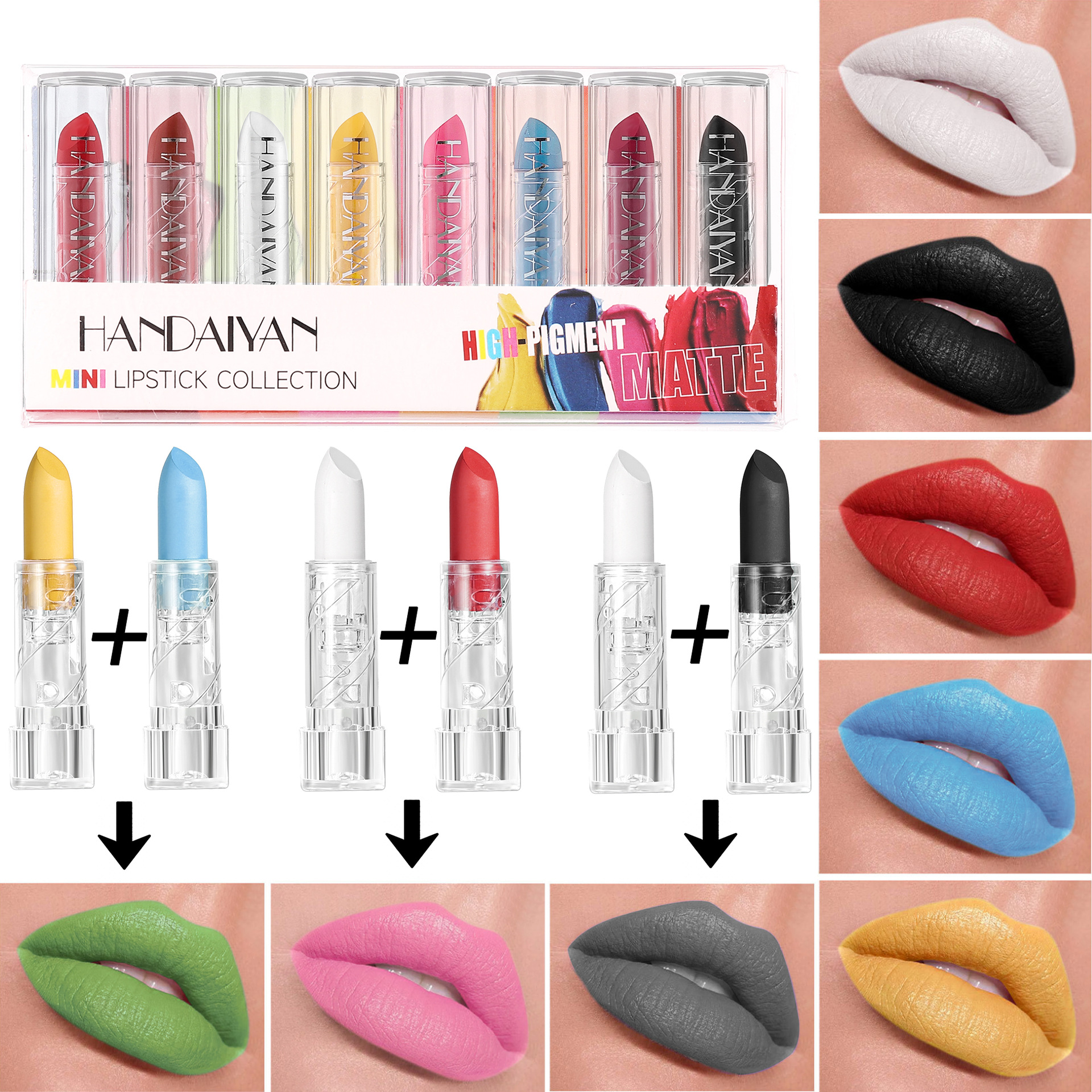 Cross-border Halloween Lipstick Set of 8 handaiyan Personalized DIY Long-lasting Waterproof Matte Lipstick Set details Picture