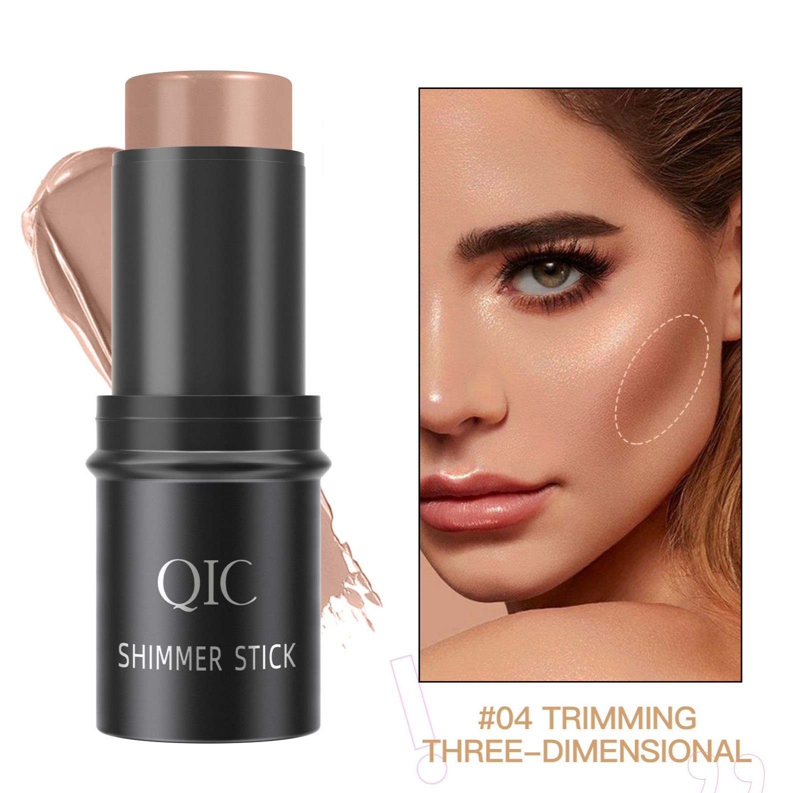 QIC Facial Concealer Stick, Highlight Stick, Three-dimensional natural highlight Shadow Blush Stick, Contouring Stick, Cross-border Makeup Application Scenario
