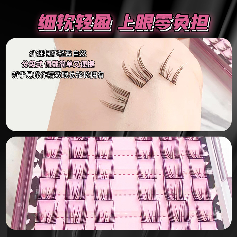 Cat Spirit comic eye false eyelashes for women, natural simulation fine stem single cluster segmented cat ear eyelashes, natural style Application Scenario