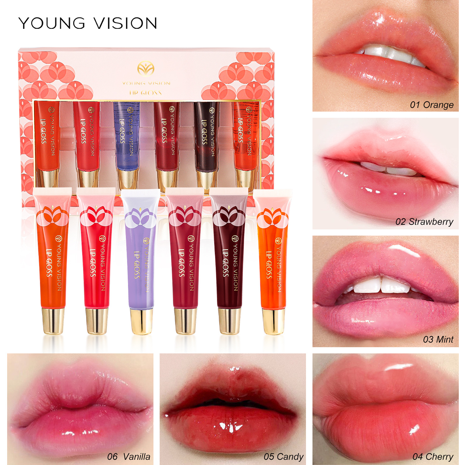 YOUNG VISION Lip Oil 6-bottle Set, Lip Gloss, Mint Lip Lotion, Hydrating Lip Oil full figure