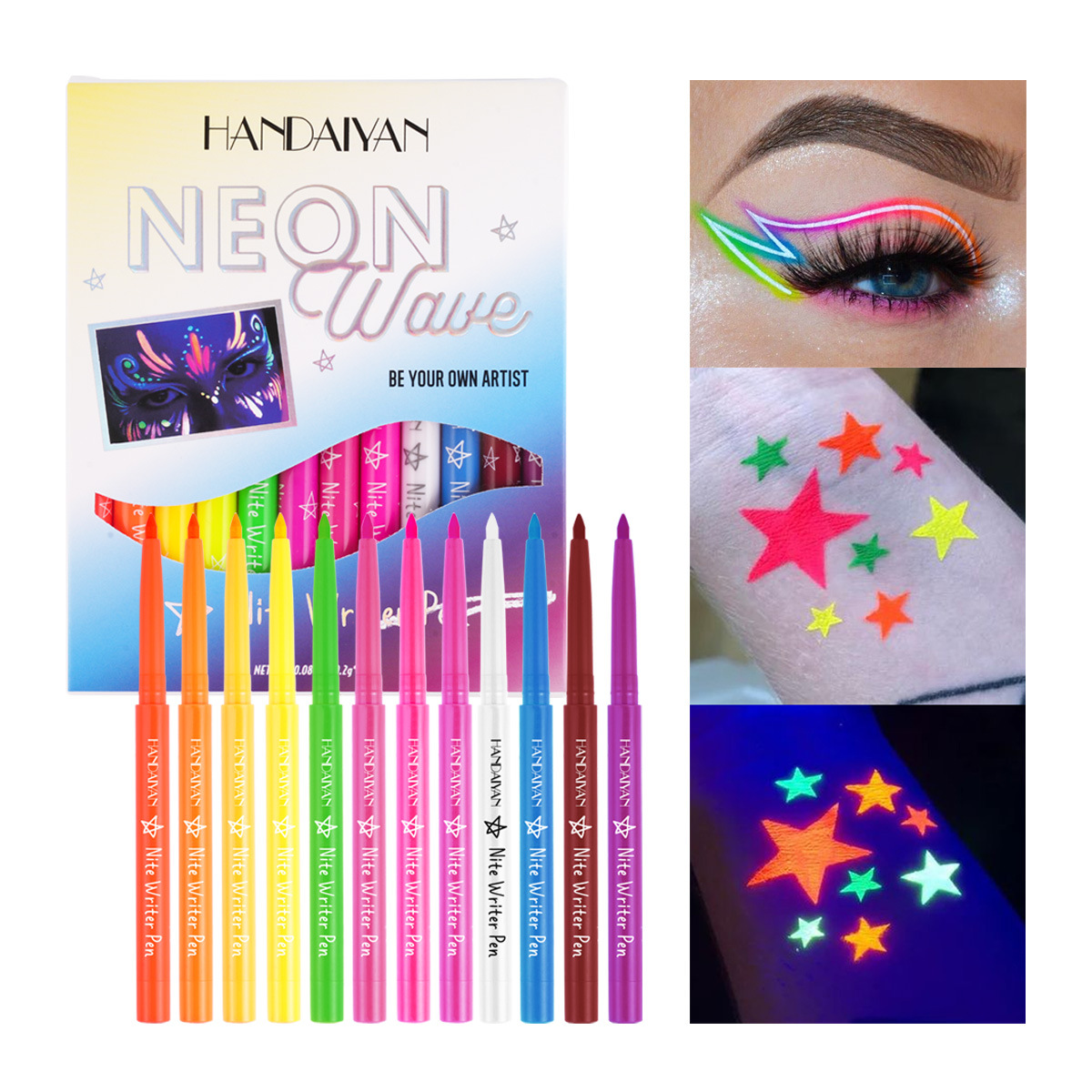 New cross-border fluorescent eyeliner pen set by UV Han Daiyan handaiyan Waterproof Eyeshadow colored eyeliner Gel Pen full figure