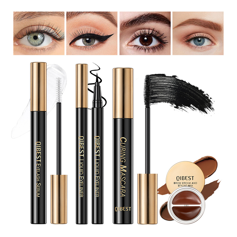 QIBEST Eyebrow and Eye Makeup Set is waterproof, sweat-proof, and does not easily smudge. It offers long-lasting, natural, and three-dimensional eye makeup full figure