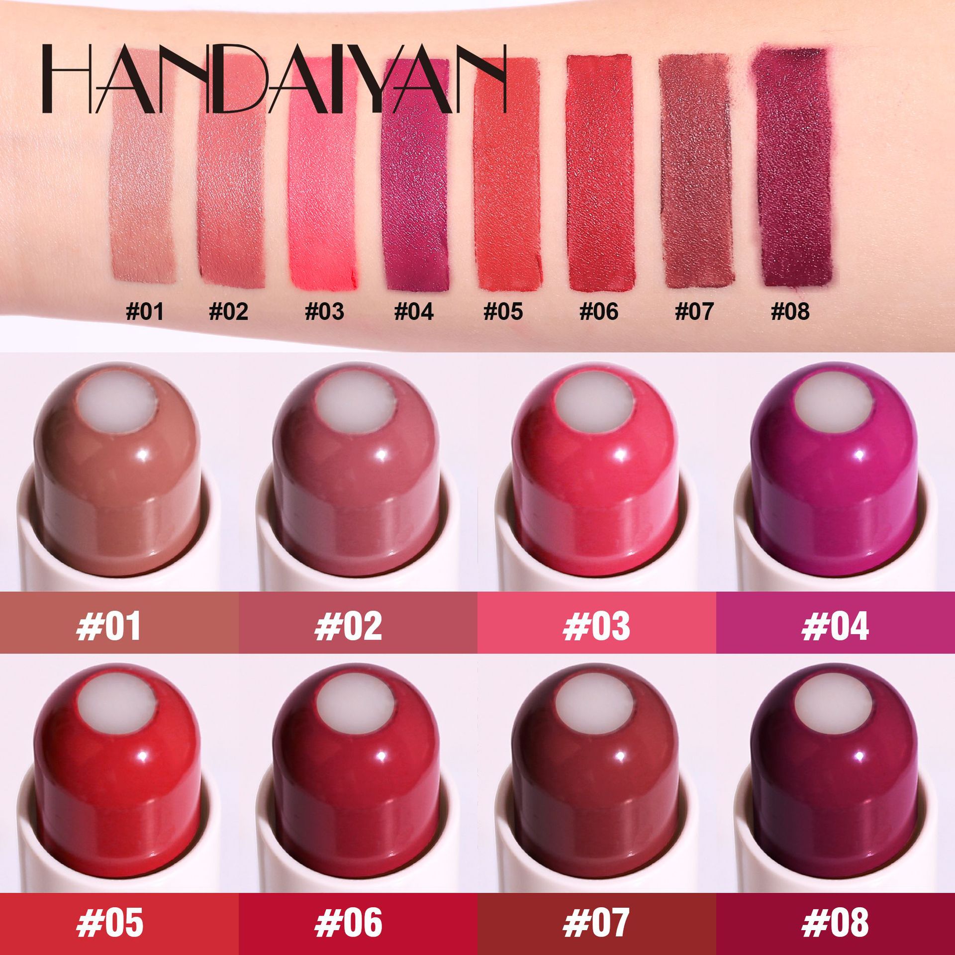 handaiyan's new cross-border two-in-one lipstick, matte, moisturizing and hydrating 8-color sandwich lipstick Specification drawing