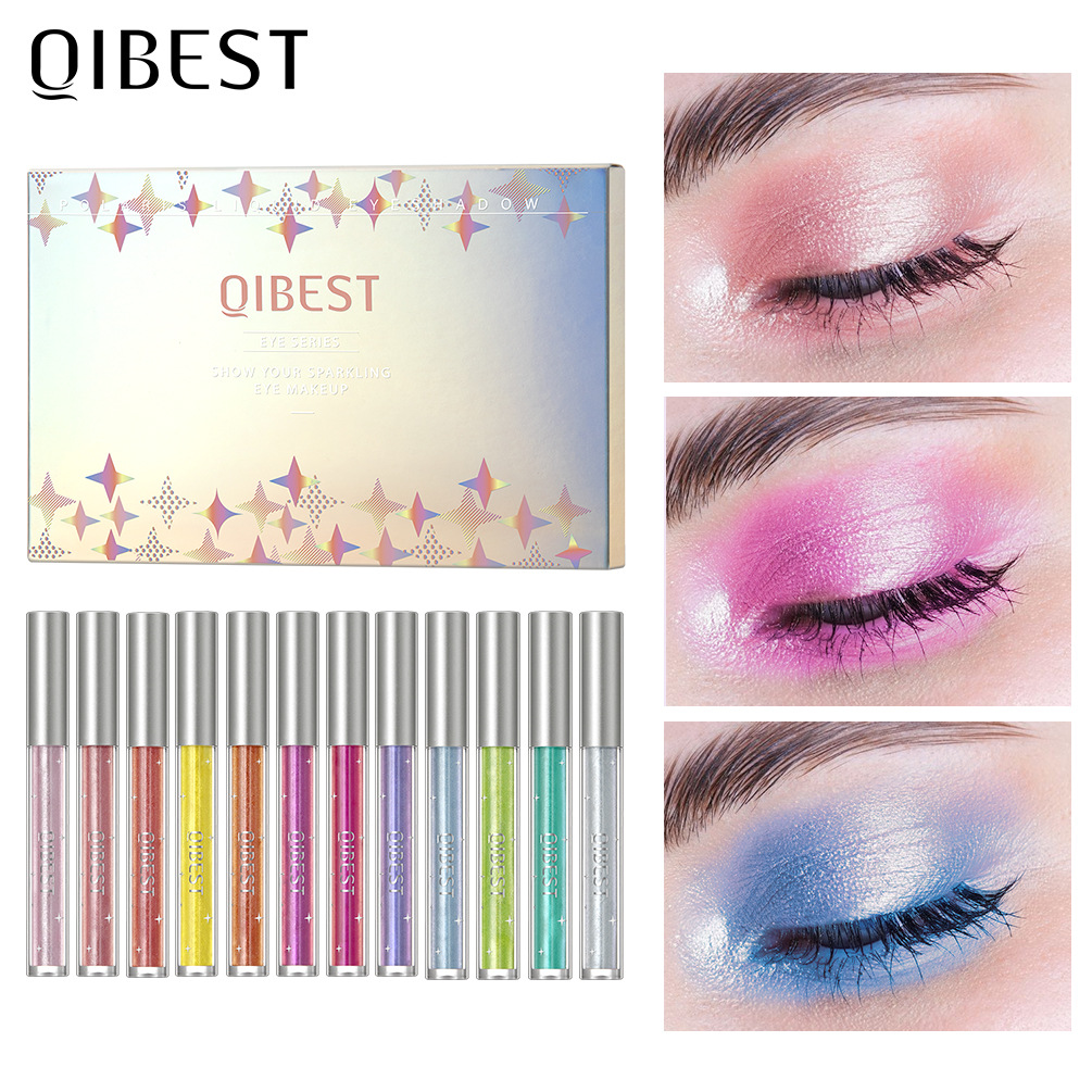 QIBEST Diamond Eyeshadow Liquid Sparkling Pearl High Gloss Super Shiny Matte Finishing Eyeshadow Liquid Set Cross-border full figure