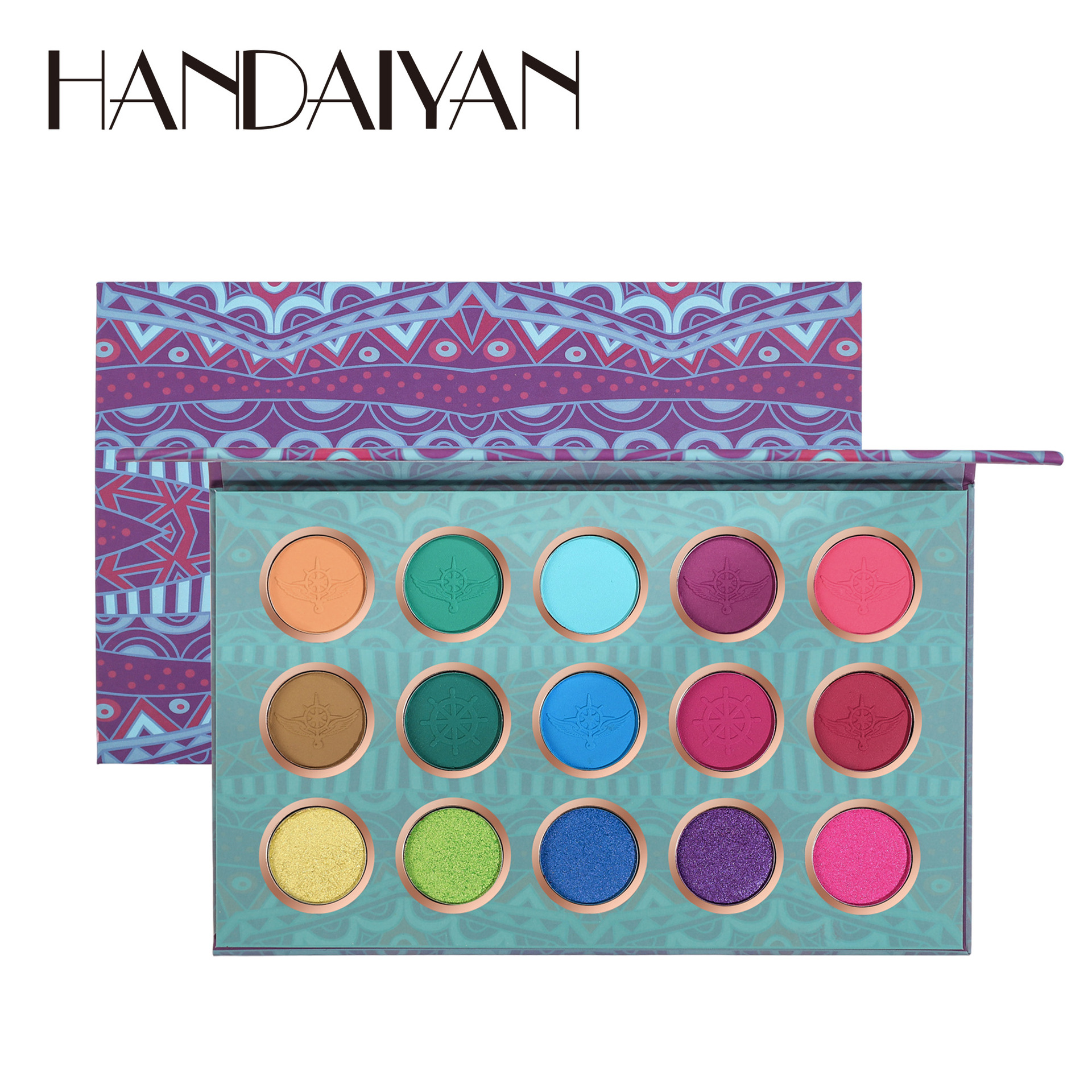 Cross-border eyeshadow palette 15 color band Mirror handaiyan Pearlescent Fine Shimmering matte Eyeshadow, European and American colored eyeshadow palette Item Picture
