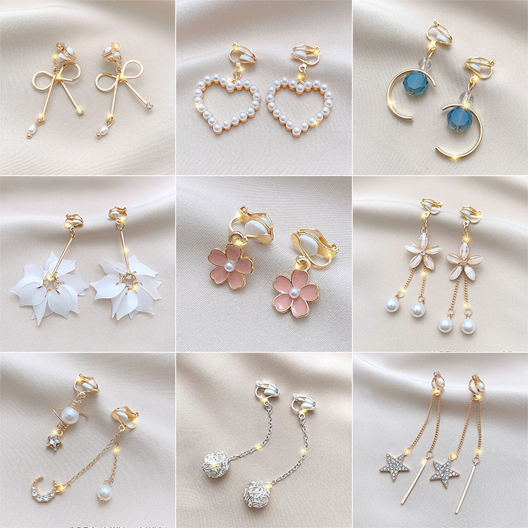 Korean fashion tassel ear clips, earrings without ear holes, niche design sense, high-end feel, super fairy-like style earrings and earrings full figure