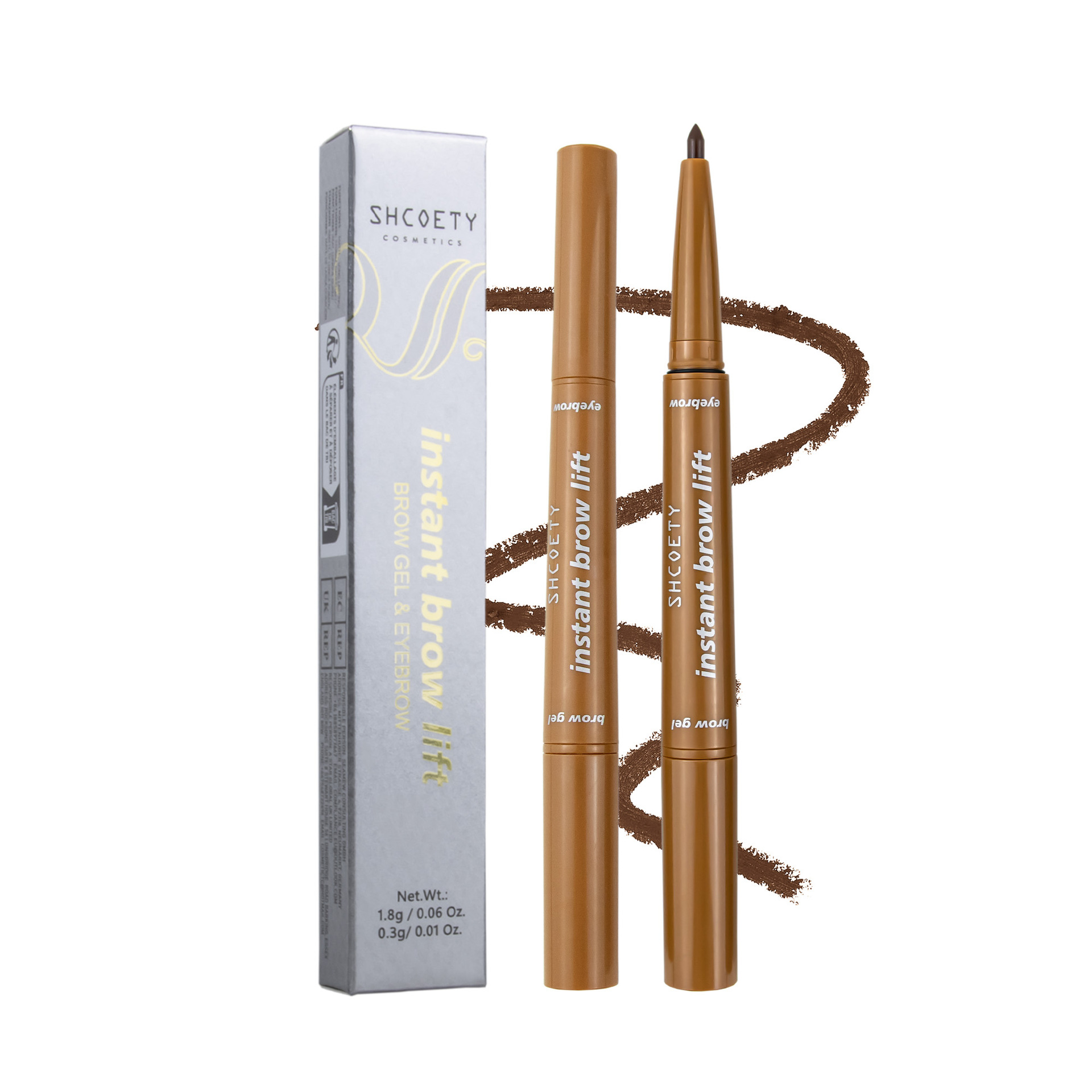 SHCOETY dual-head eyebrow pencil with eyebrow glue, automatic rotation, waterproof, non-fading, natural and long-lasting eyebrow dye, 4-color cross-border Item Picture