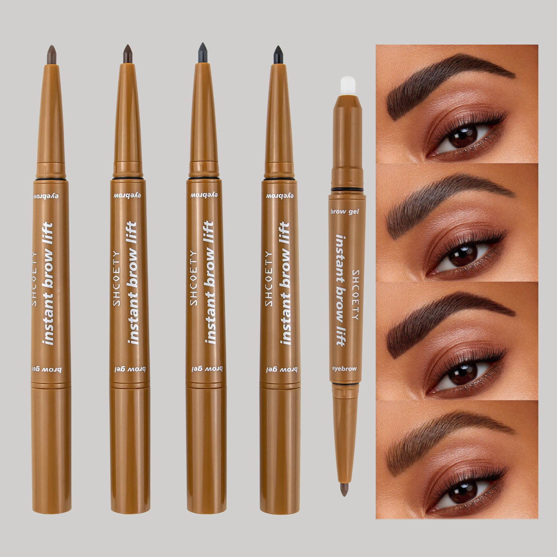 SHCOETY dual-head eyebrow pencil with eyebrow glue, automatic rotation, waterproof, non-fading, natural and long-lasting eyebrow dye, 4-color cross-border full figure