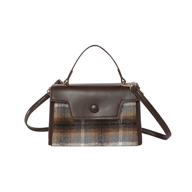 The textured color-blocking small square bag for the 2024 autumn and winter season features a cute checkered handbag with a niche design and a patchwork styling crossbody bag Item Picture