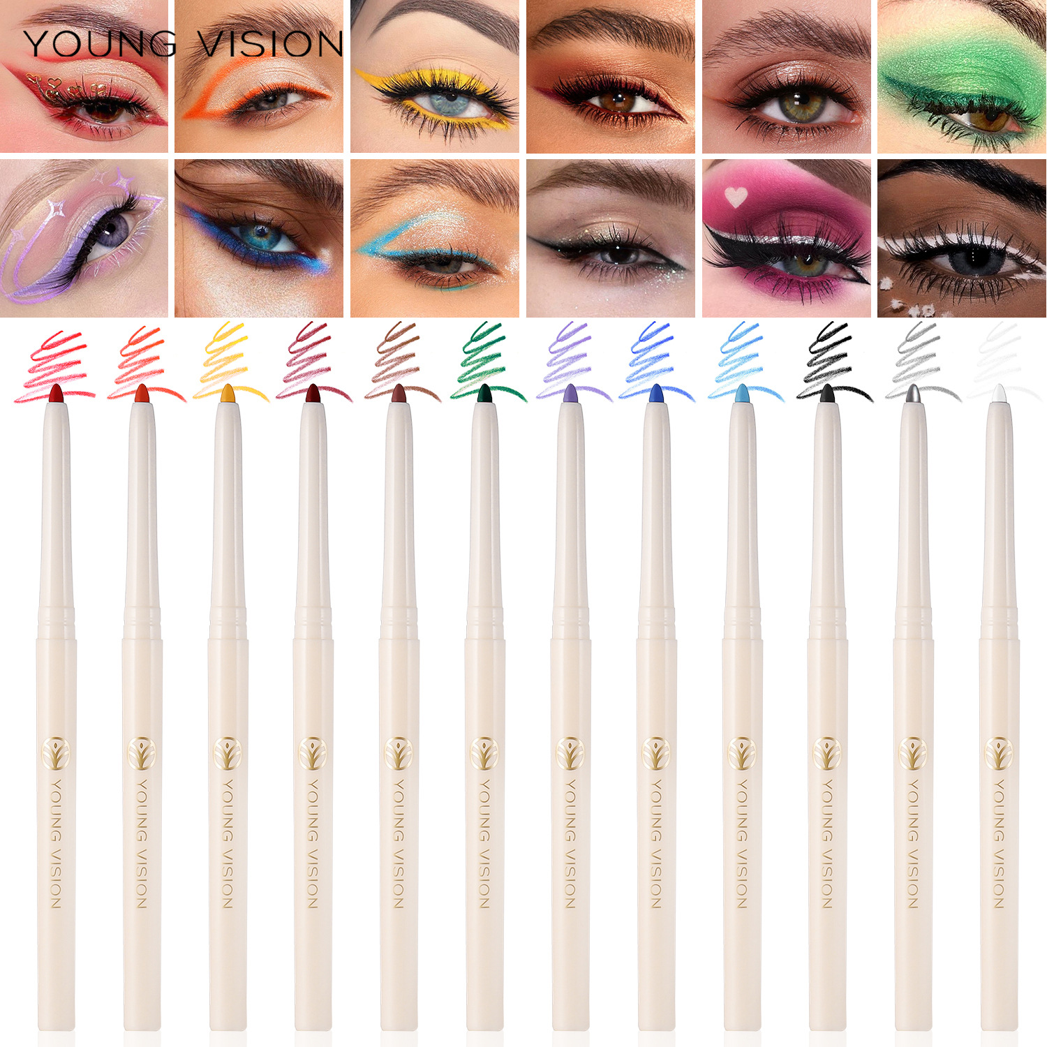 YOUNG VISION 12-piece box eyeliner gel pen is not easy to smudge eyeliner gel pen, colored eyeliner gel pen Specification drawing