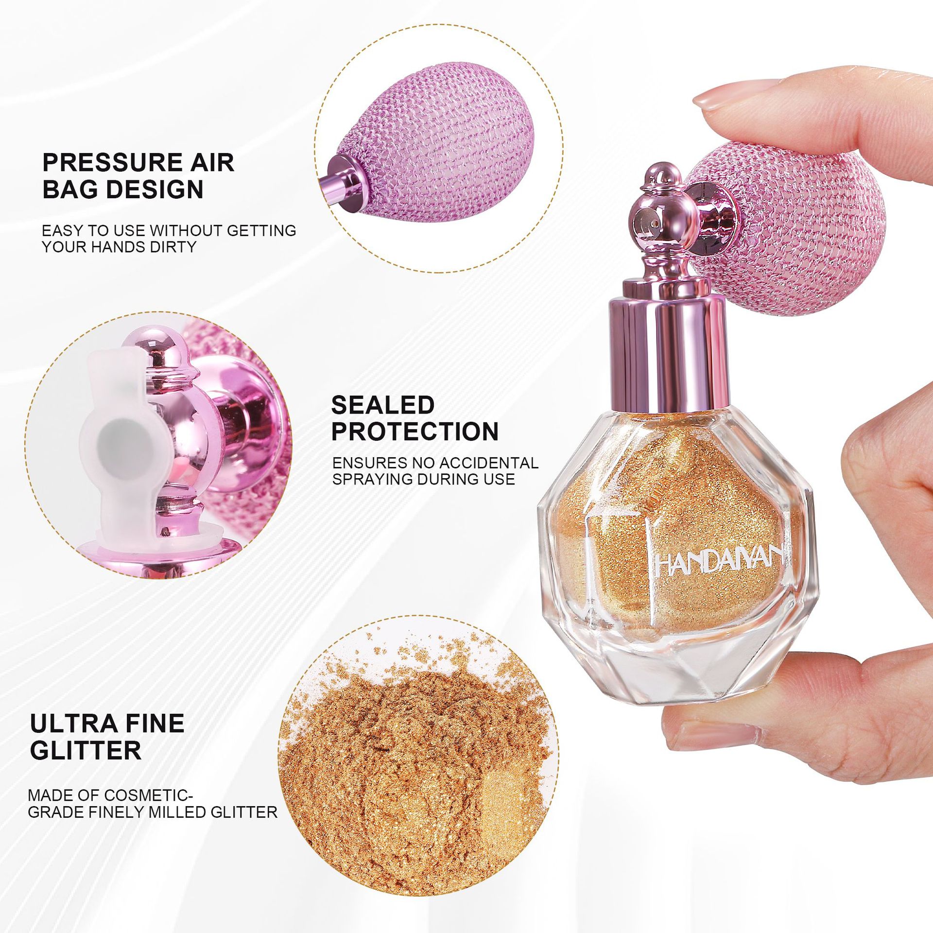Cross-border Glitter brightening Body Glitter HANDAIYAN High-gloss Spray Glitter bottle High-gloss airbag Spray bottle details Picture