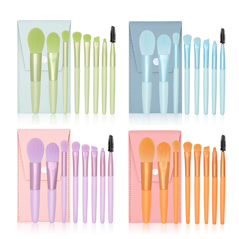 Cross-border 8-piece mini Macaron makeup brush set, portable Morandi Beginner's eyeshadow brush beauty tool details Picture