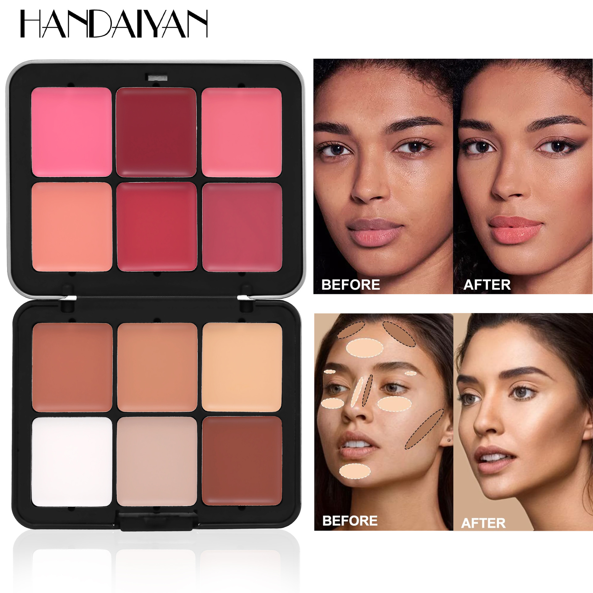 Cross-border 12-color tin box Blush palette, multi-purpose handaiyan Concealer Highlighter Contouring Palette Matte Blush Cream details Picture