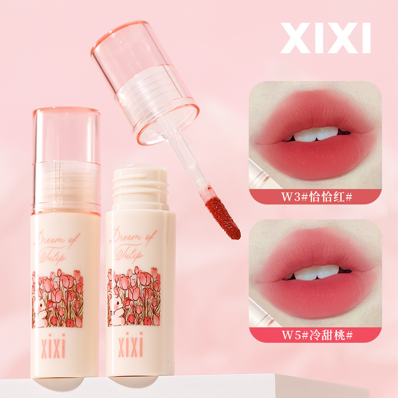 xixi Xin Xin Lian Lian Powder Mist Velvet Lip Gloss is not easy to stick to the glass and does not fade easily. This energetic lipstick makes the skin fairer and is affordable for students details Picture