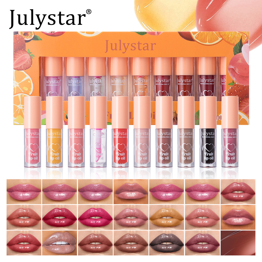 Julystar Fruit-Flavored Mirror Lip Gloss zirun Ten-color Set Water Gloss Lip Gloss Lipstick Wholesale full figure