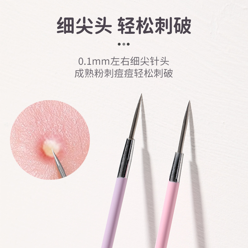 LMLTOP stainless steel double-headed acne needle, 2-piece set, comedone needle, long and short combination, blackhead pimple picking needle LLT24 Specification drawing