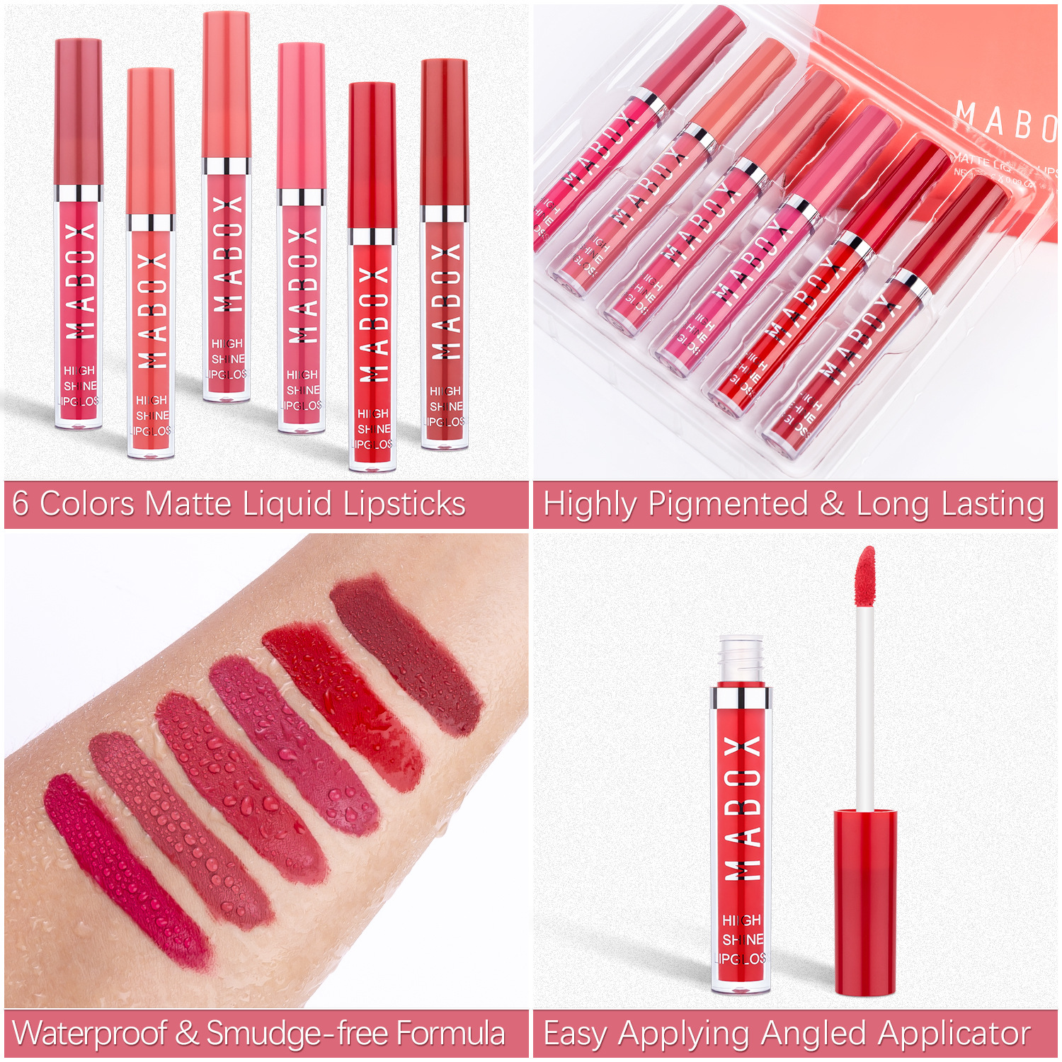 MABOX Velvet Liquid 6-lipstick set Matte non-stick Cup Lip gloss Lip gloss Lip Gloss Makeup wholesale Specification drawing