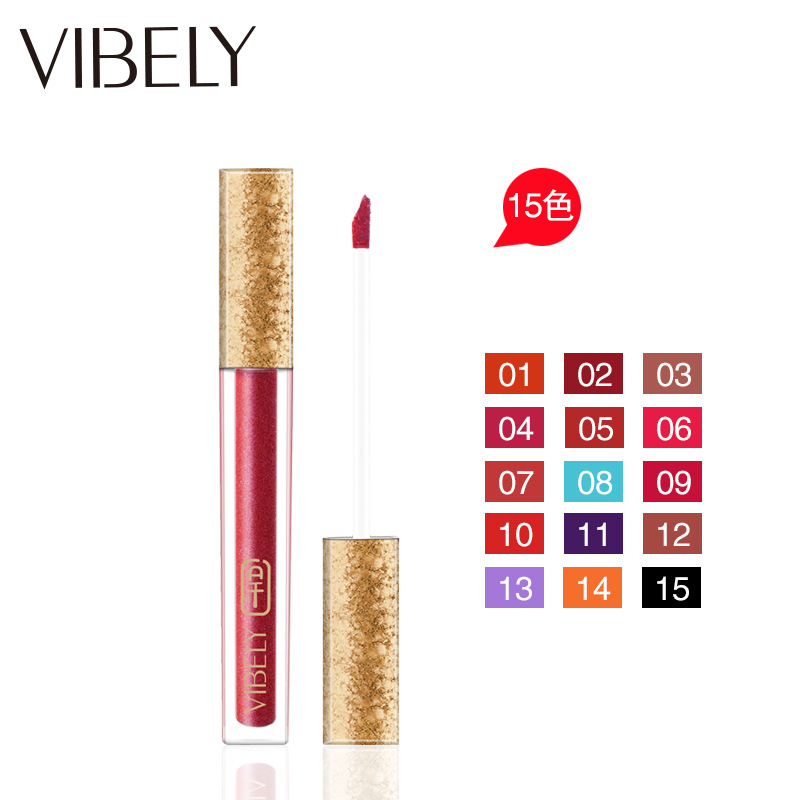 VIBELY Cross-border Non-stick Cup Matte Lip Gloss 15-color non-fading Liquid Lipstick Pearl Sparkling Lip Gloss Makeup Application Scenario