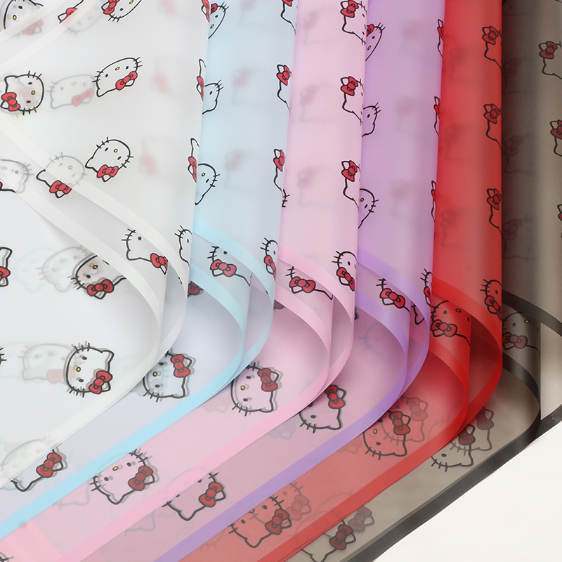 Pink kitten, kt flower wrapping paper, Han Su paper, semi-transparent cartoon character headshot, flower shop floral art materials Application Scenario
