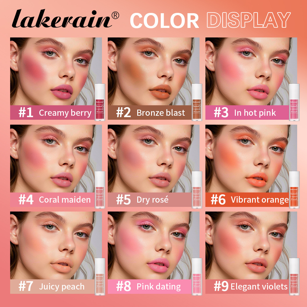 Lakerain Nine-color Liquid Blush is a natural, dazzling, long-lasting matte, smooth and delicate contour blush details Picture