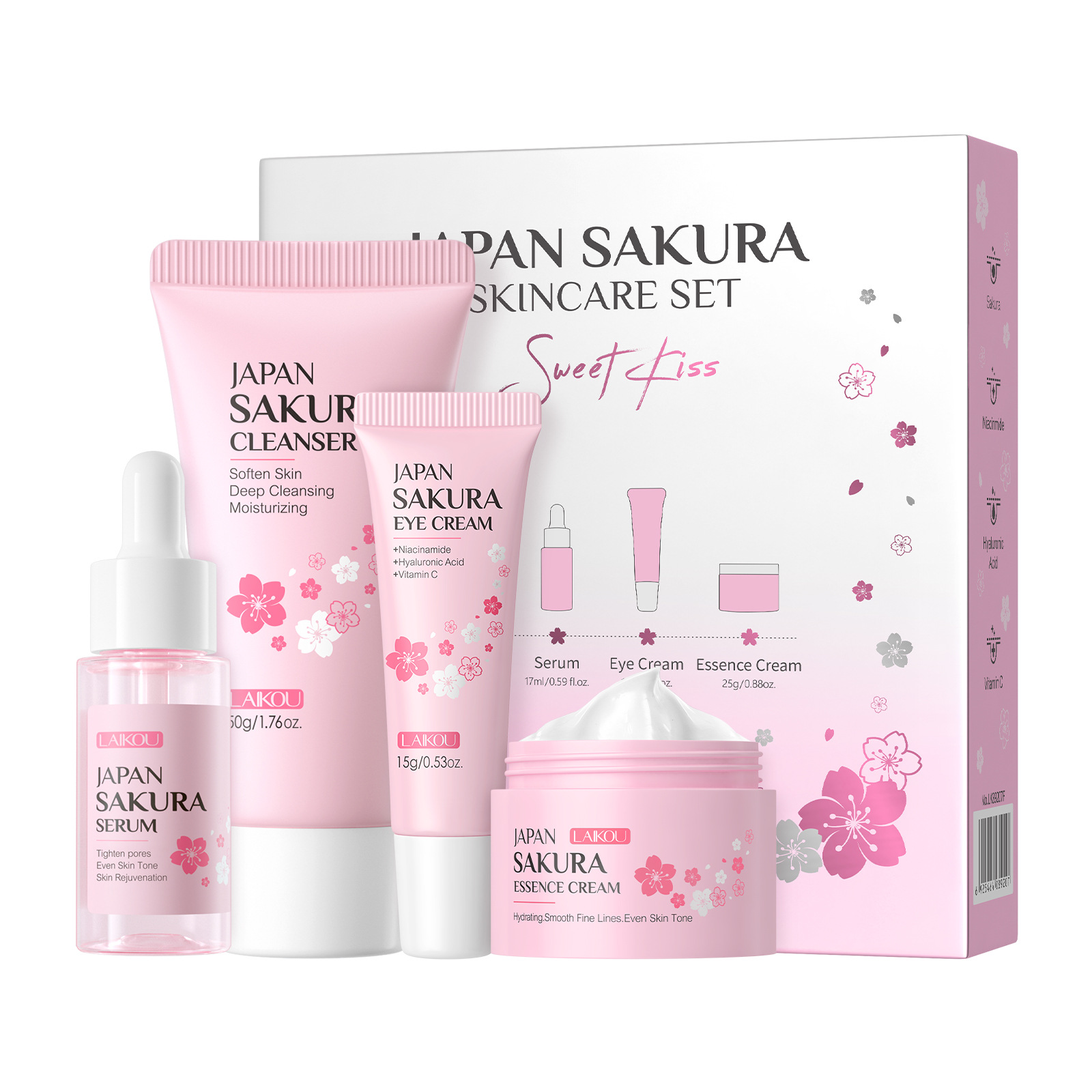 Cross-border Laicome Japanese Sakura Facial Care Set 4-piece set, Cleanser, essence, Eye cream, face cream manufacturer wholesale Item Picture