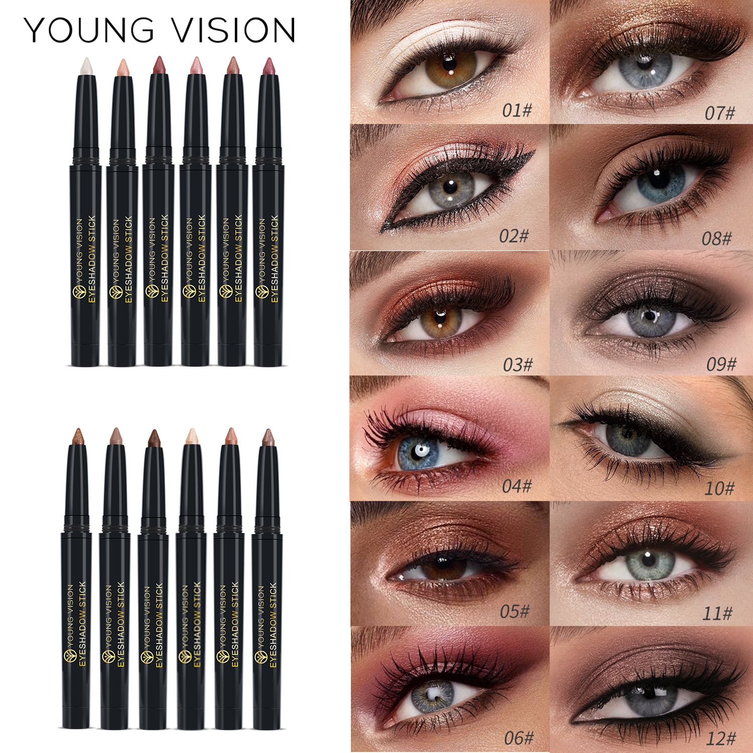 YOUNG VISION 6-color Eyeshadow Pen set: Pearlescent Rotating Eyeshadow stick for easy coloring, brightening and contouring details Picture