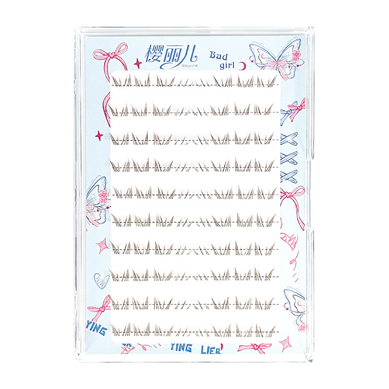 Sakura's color-brown Polaris lower eyelash single cluster segmented style for lazy people's new hand-held mirror comic thick false eyelashes Item Picture