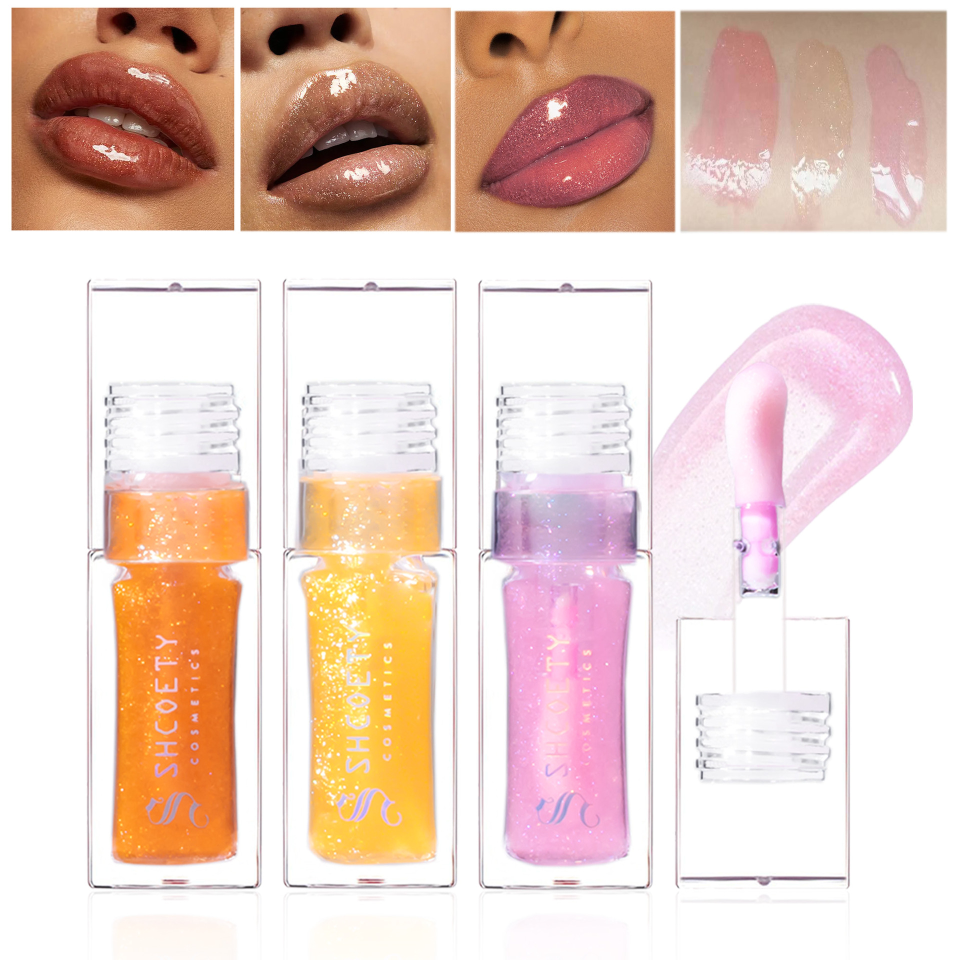 SHCOETY Cross-border Thermochromic Lip Oil Set: Moisturizing, hydrating, easy to color, pearlescent, fine shimmering, color-changing lip gloss, pouty lips full figure