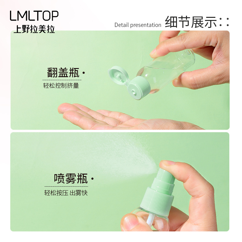 LMLTOP Cartoon Travel Set 8-piece set 50ml Cosmetics portioned bottle Spray Bottle Mini Mirror Comb SY766 details Picture