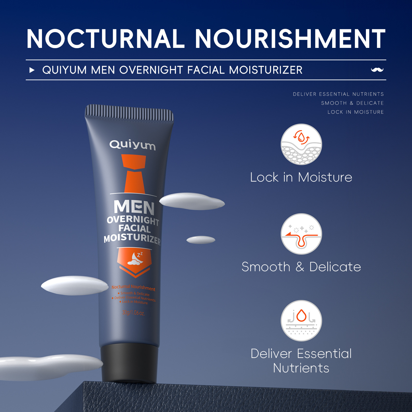 English packaging cross-border QUIYUM Men's Night Facial Moisturizing Cream 30g Hydrating Men's Face Cream one-piece consignment details Picture